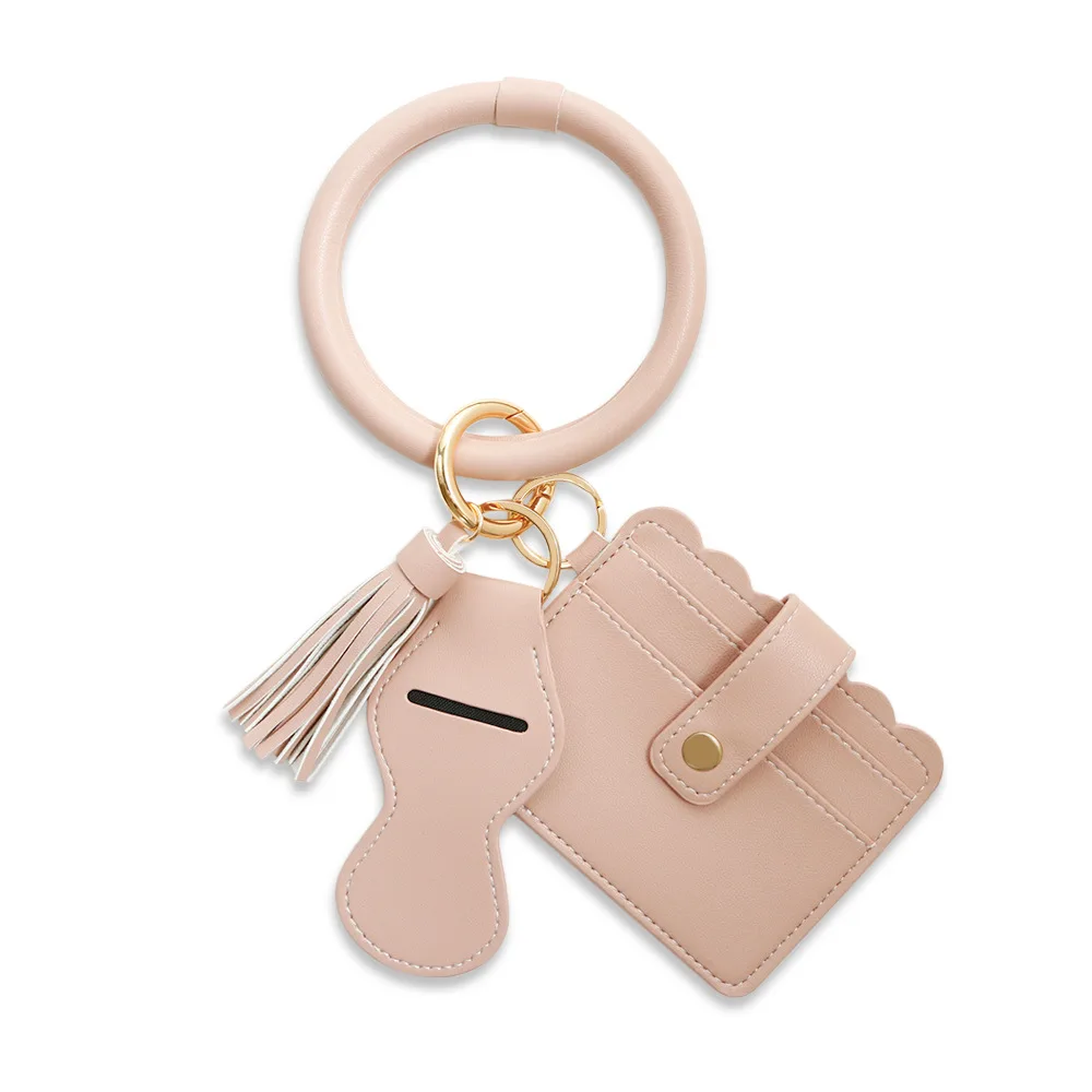 New PU leather tassel wrist keychain pendant amazon lipstick bag card bag clutch bracelet key ring for women