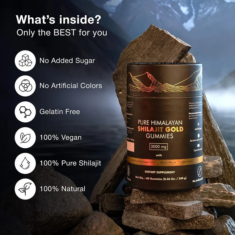 OEM Shilajit Gummies: гималайские мармеладки с гокшурой черными мюсли и Ашвагандха для здоровья почек иммунитета мозга сердца