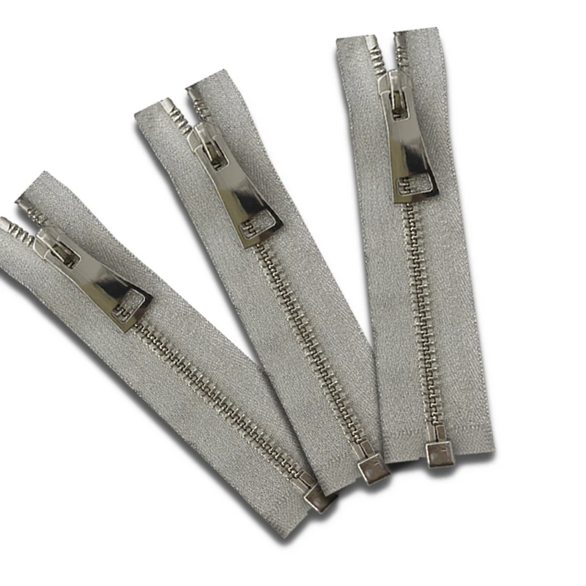 Customization Grey Satin Zipper Tape White Gold Y Teeth Open Bottom Metal Zipper For Sewing Bags