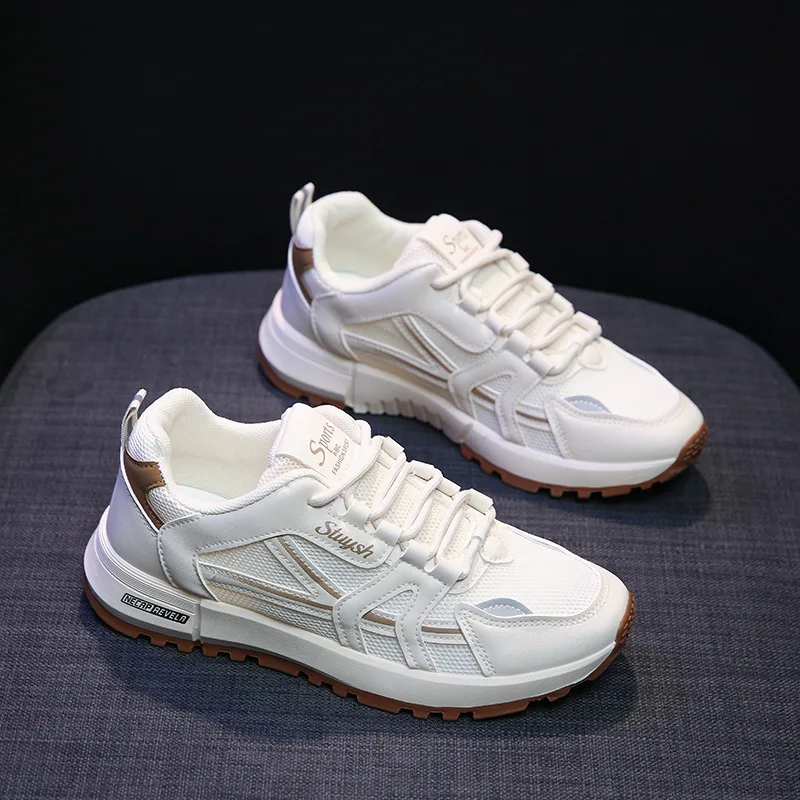 Hot Selling Factory Ladies Breathable Casual White Shoes Outdoor Fashion Thick Out Sole White Sneaker for Ladies