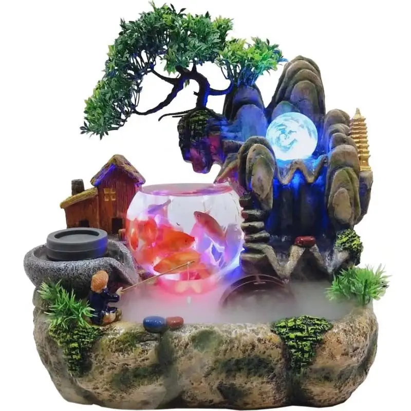 Ywbeyond  Statue Lucky Feng Shui Wheel Office Desktop Ornaments Home Decoration Fish Resin Rockery Flowing Indoor Water Fountain