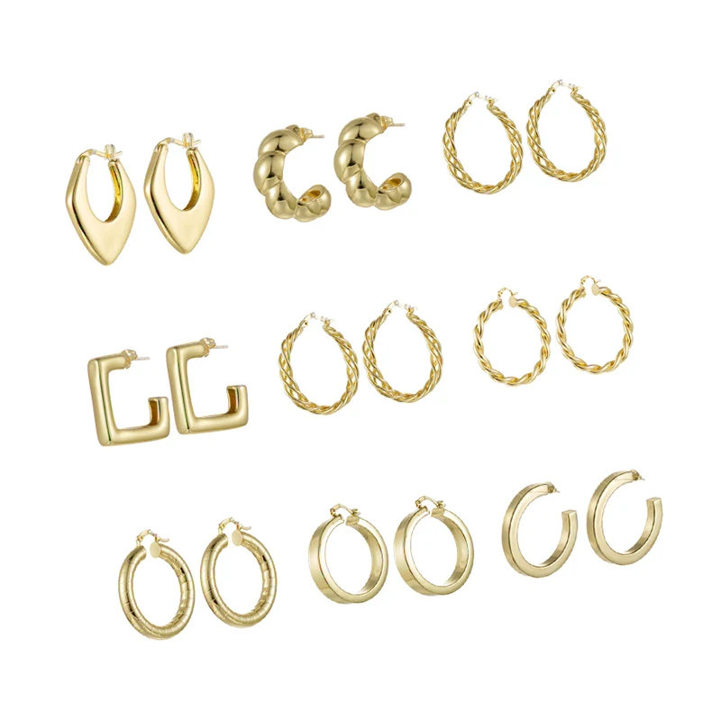 IPMIN Manufacture Free samples 18K Gold Brass Earrings Metal Plated Bold Hoop Earrings for women