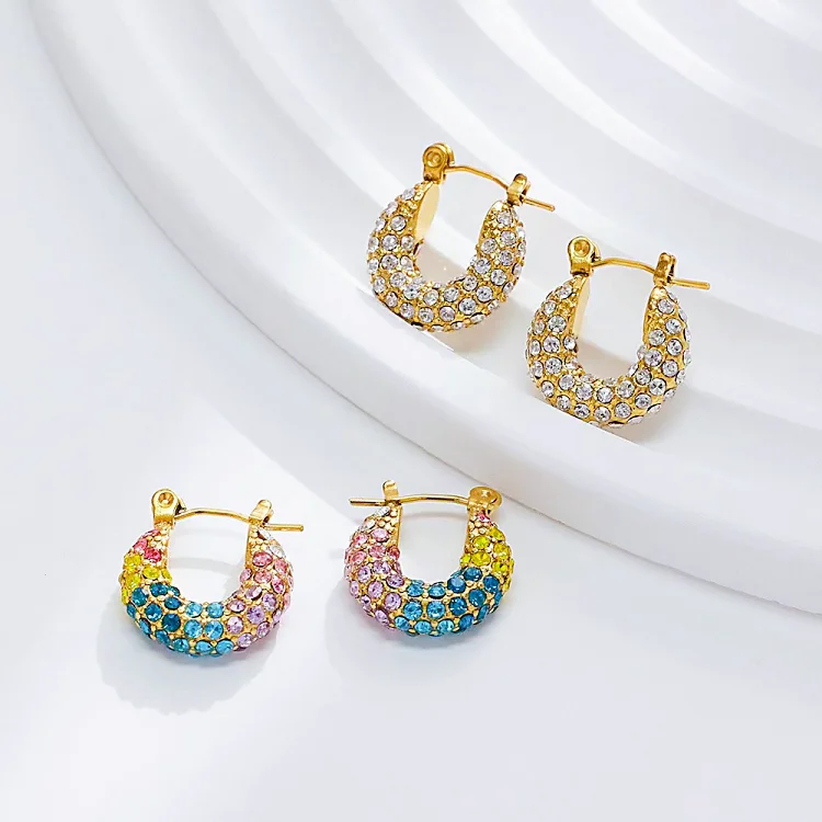 Trendy White Diamond Earrings Gold Plated Religious Style Geometric Pattern Fashion Colored Moissanite Stainless Steel Weddings