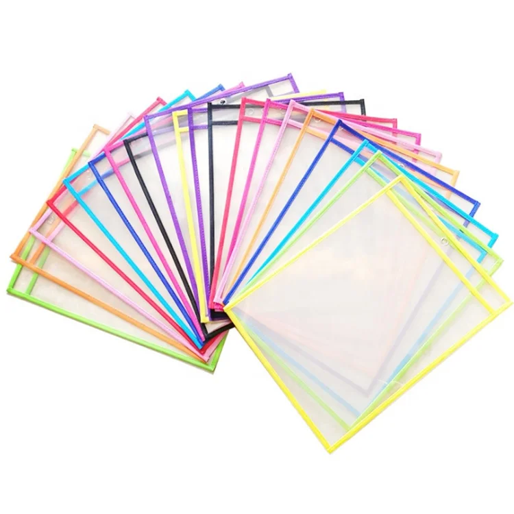 
Best Selling Teacher Supplies Colorful Transparent Custom PVC Material Dry Erase Pockets 