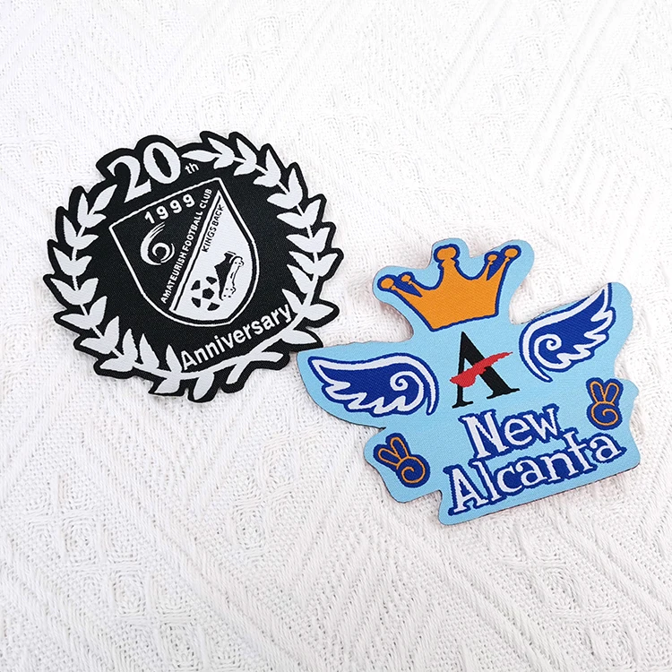 Iron on/sew on Custom Soccer Team Name Logo Machine Woven Sport Fabric Patch and Badge for Uniform Clothing