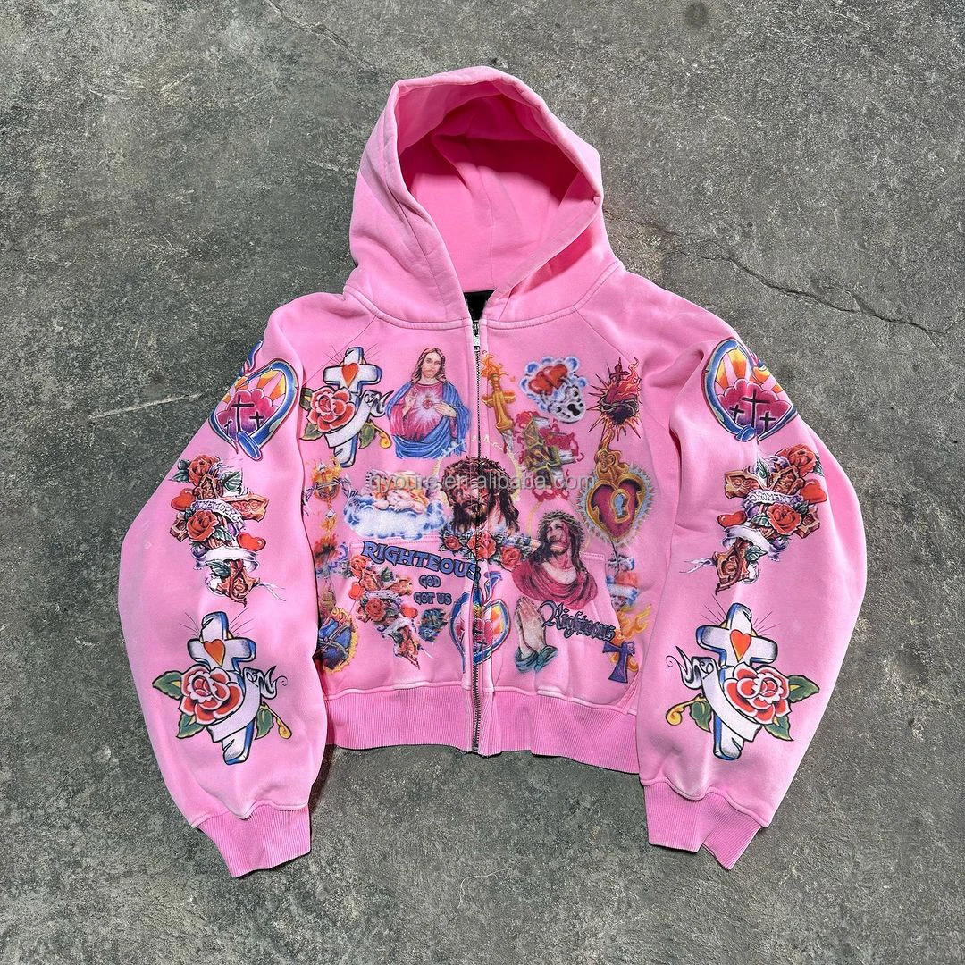QYOURECLO Custom DTG Raglan Oversized Boxy Fit Crop 450gsm 400gsm 500gsm Mens Heavy Weight Zip up Hoodies