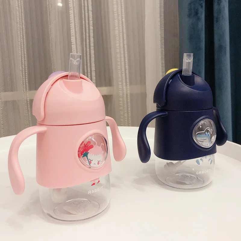 Wholesale 350ml Custom Cartoon Children Bottle Travel Leakage-proof Plastic Bpa Free Kids Drinking Cute Water with Straw