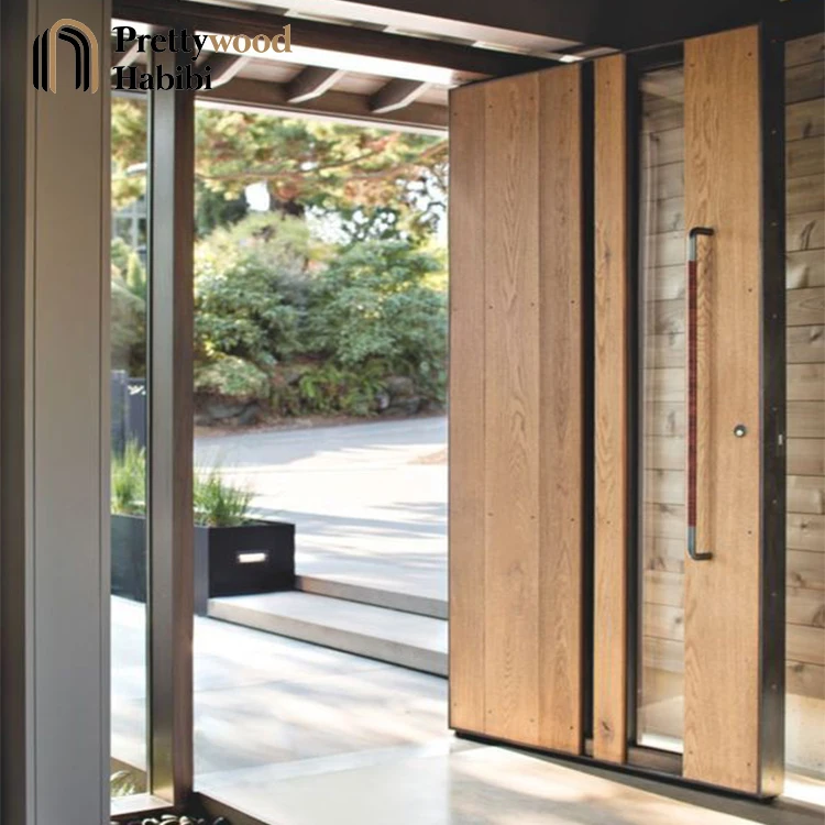 Bespoke Luxury UK Design Customizable House Glass Inserted Solid Wooden Front External Modern Main Entry Wood Pivot Door