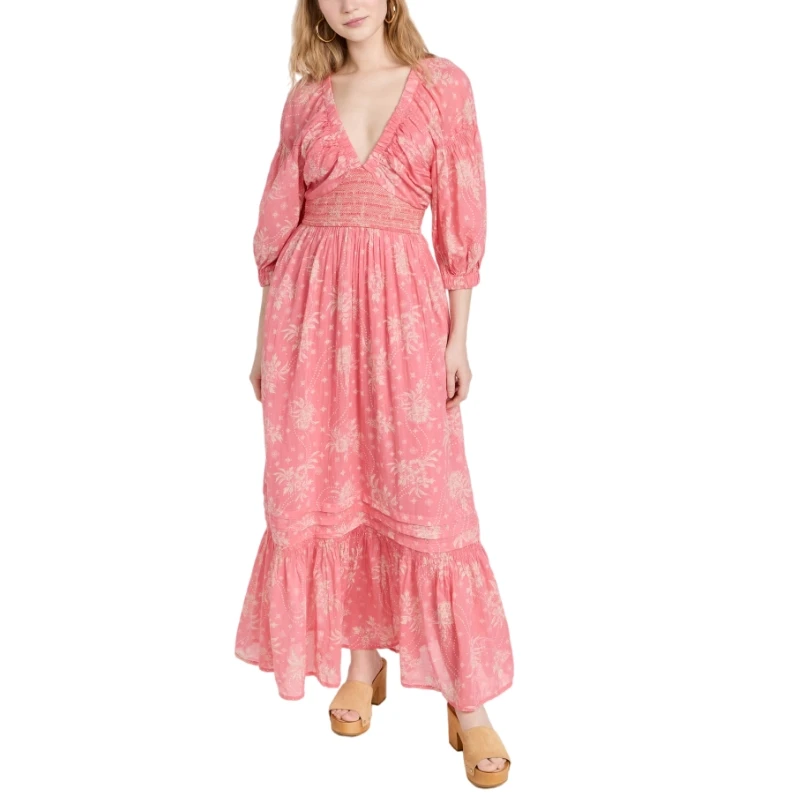 Manufacturer Custom NEW casual floral print beach vacation maxi dresses lady elegant summer clothes for women