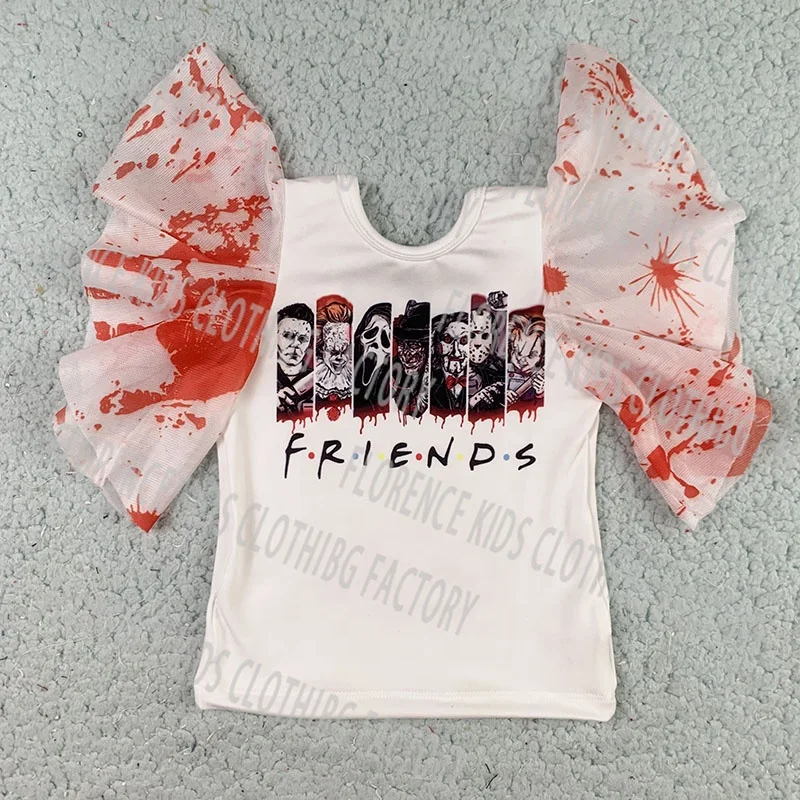 DH ODM western kids bat mesh sleeve casual halloween tee shirt girl t shirts with designs