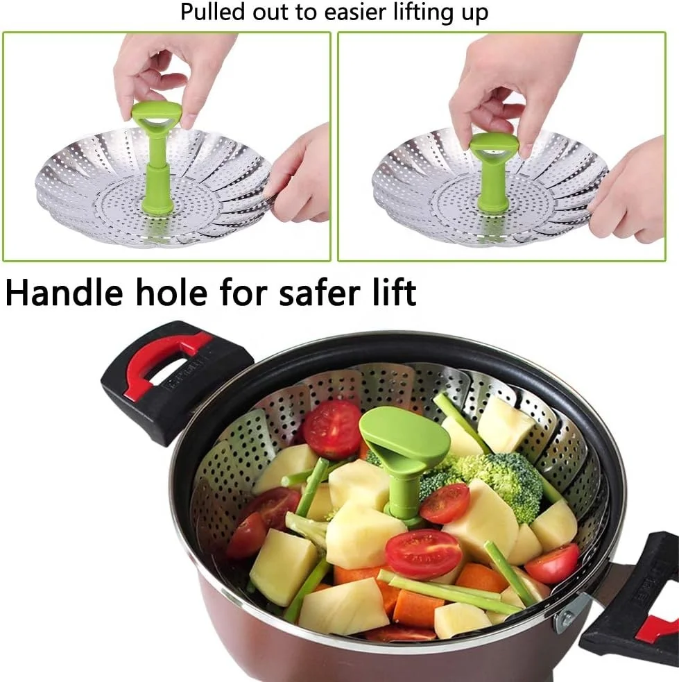 Kitchen Storage Rack Accessories Portable Folding Stainless Steel Vegetable Steamer Basket Cooking Steamer Insert Tray Rack