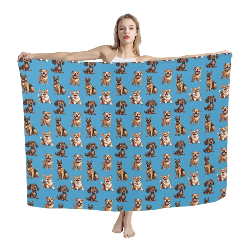 Custom Sarongs With American Flag Designs Print on Demand Cute Cartoon Dog Hawaiian Sarongs Wholesale Sublimation Beach Towel