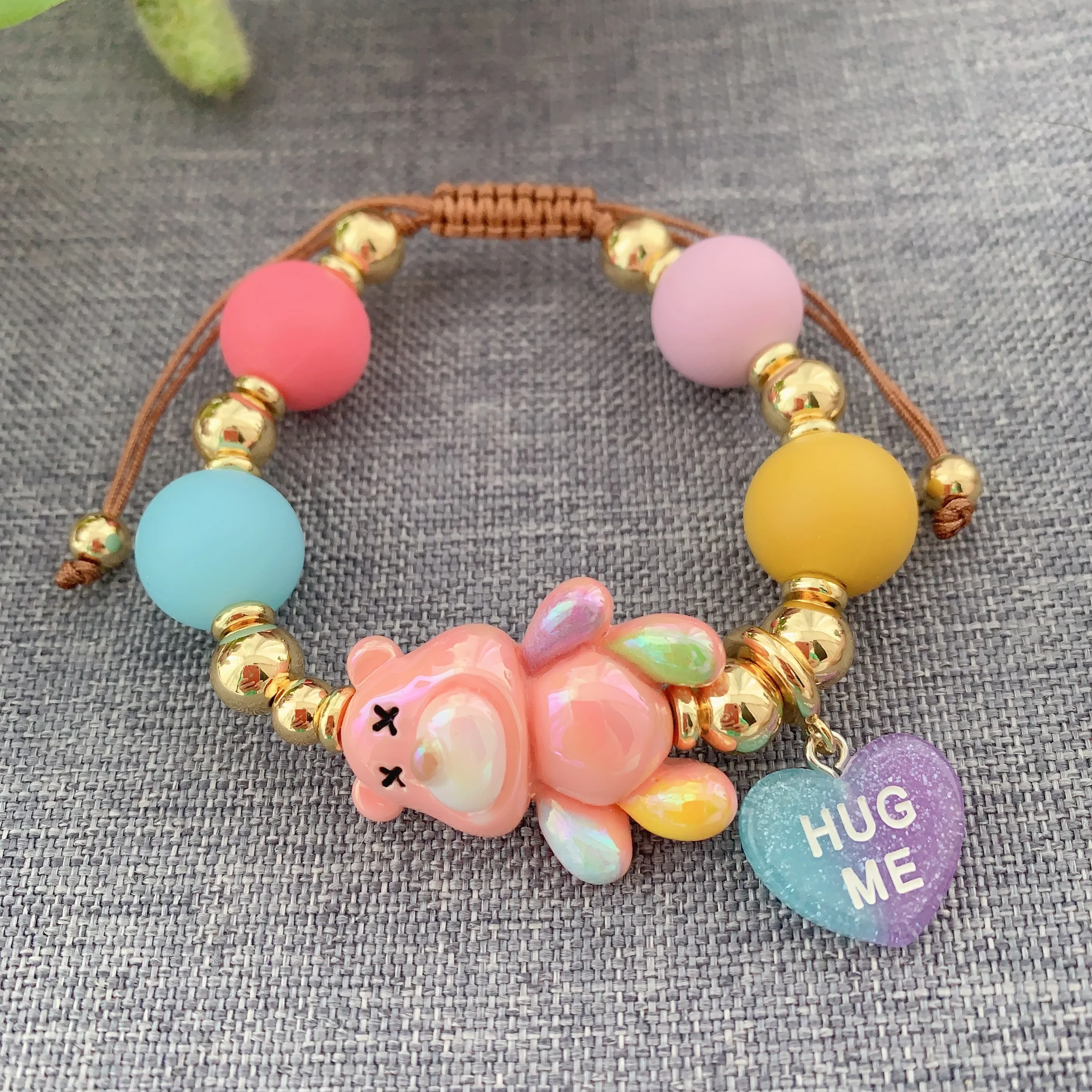 LS-L3498 Fashion colorful bear bracelet women girl jelly heart bracelets hug me,be mine, gold bead bracelets