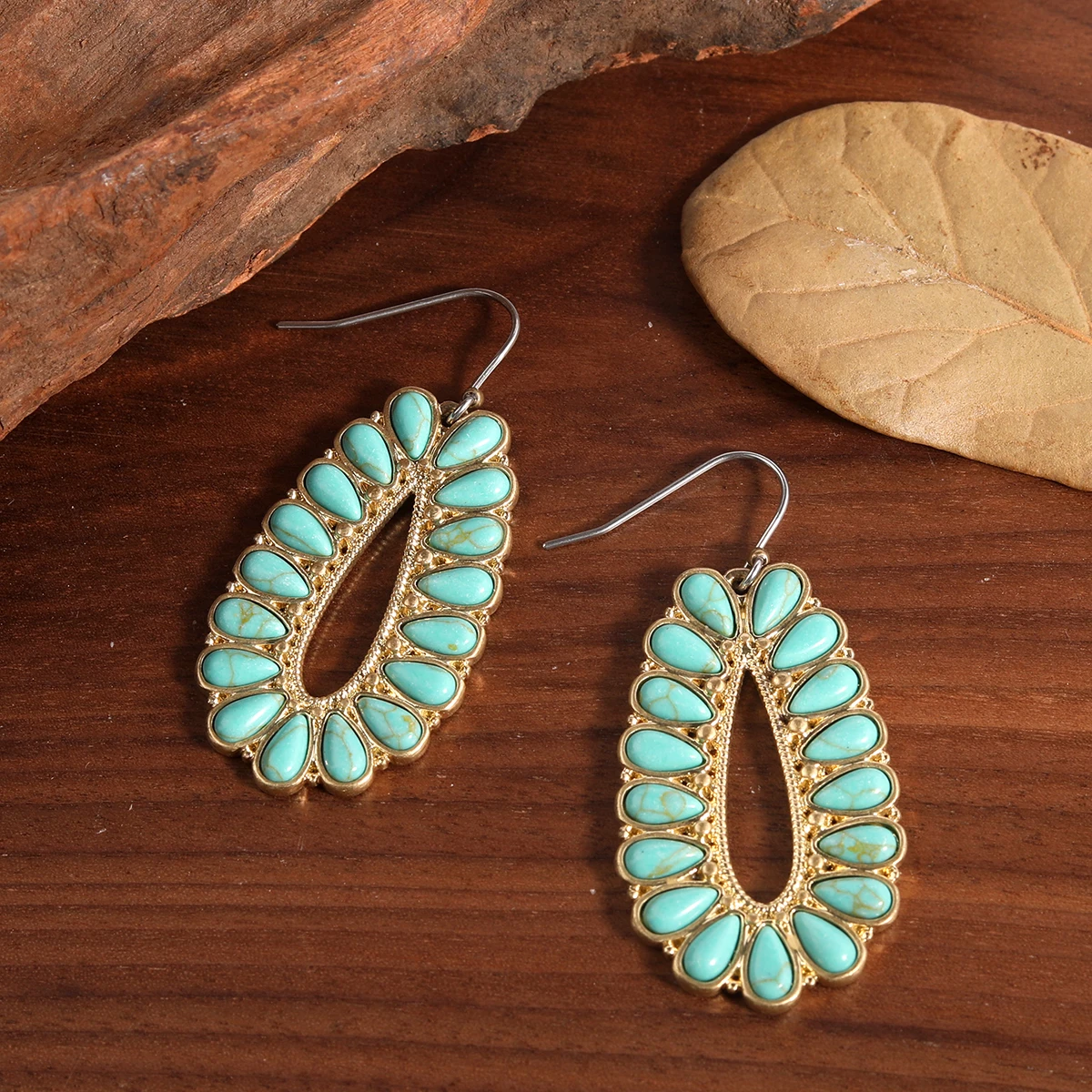 Pretty handmade 18k gold plated turquoise drop earrings water drop hook earrings for women