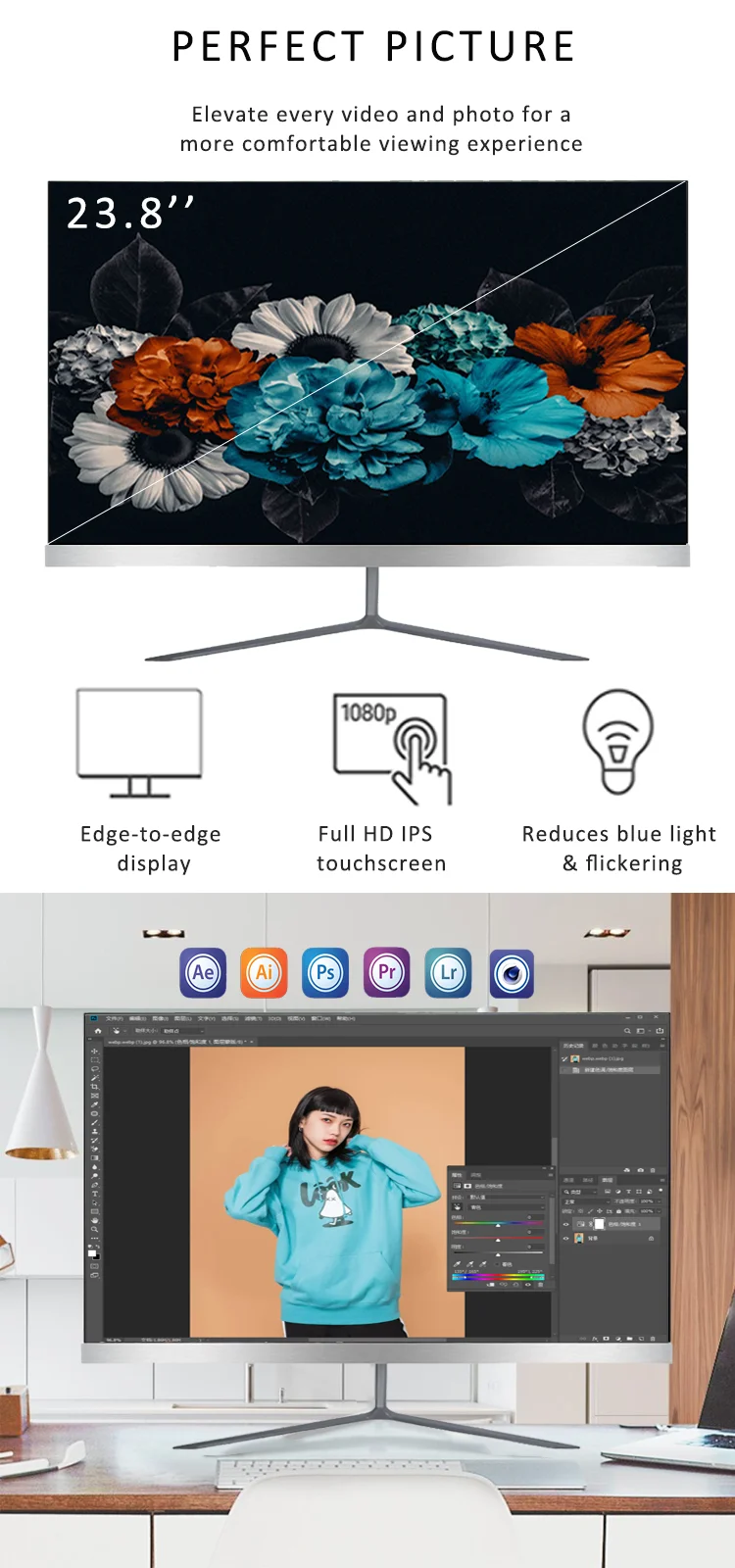 Technology Production 21.5 Inch IPS  HD Graphics Core CPU i5-520m Memory 4g 8g SSD 120G 240G Wholesale Pc All In One