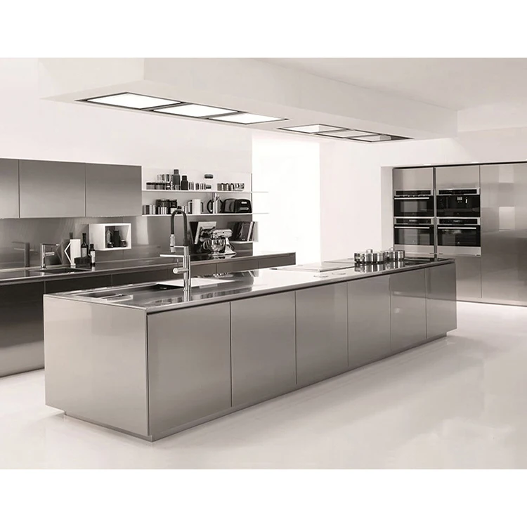 Factory price custom commercial restaurant metal water resistant full stainless steel modular kitchen cabinets with double sink