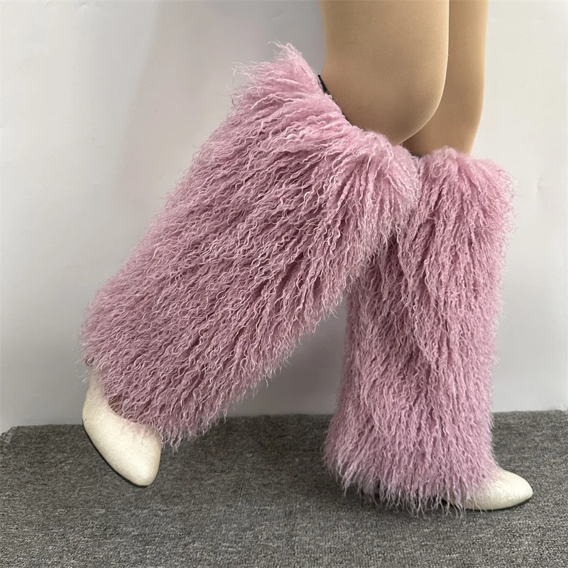 IDOIT Winter Women Fur Stockings Ladies Warm Faux Fur Ankle Socks Stockings Female Knee High Long Plush Cotton Fluffy Fur Socks