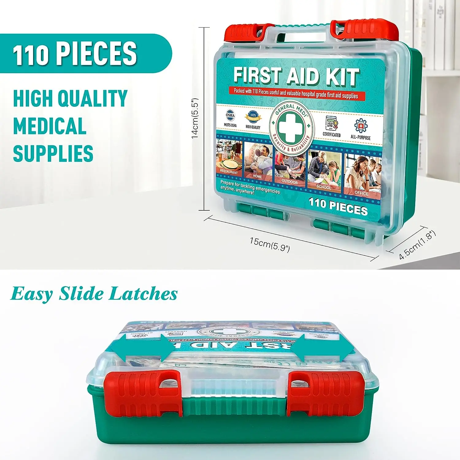 Mini Light New Type 110 Pieces Hard Case Box First Aid Kit First Aid Box Plastic For Travel Home Office And School