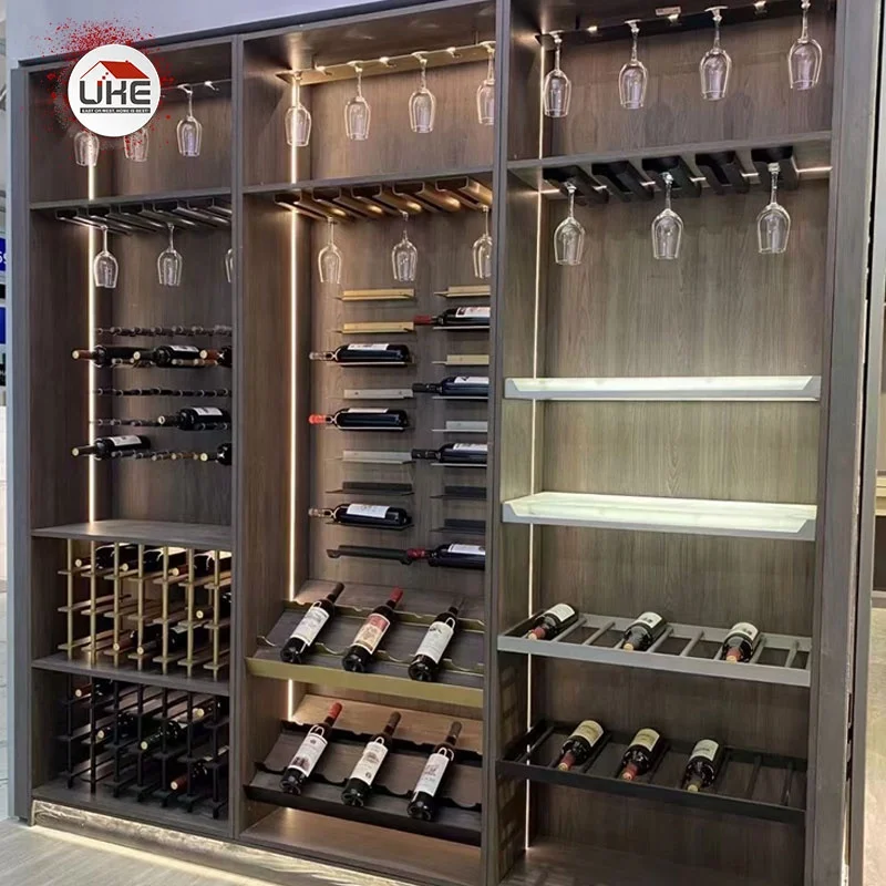 Standing Wall Wine Rack Aluminum Metal Board Custom Wine Bottle Display Rack with Hanging Holder
