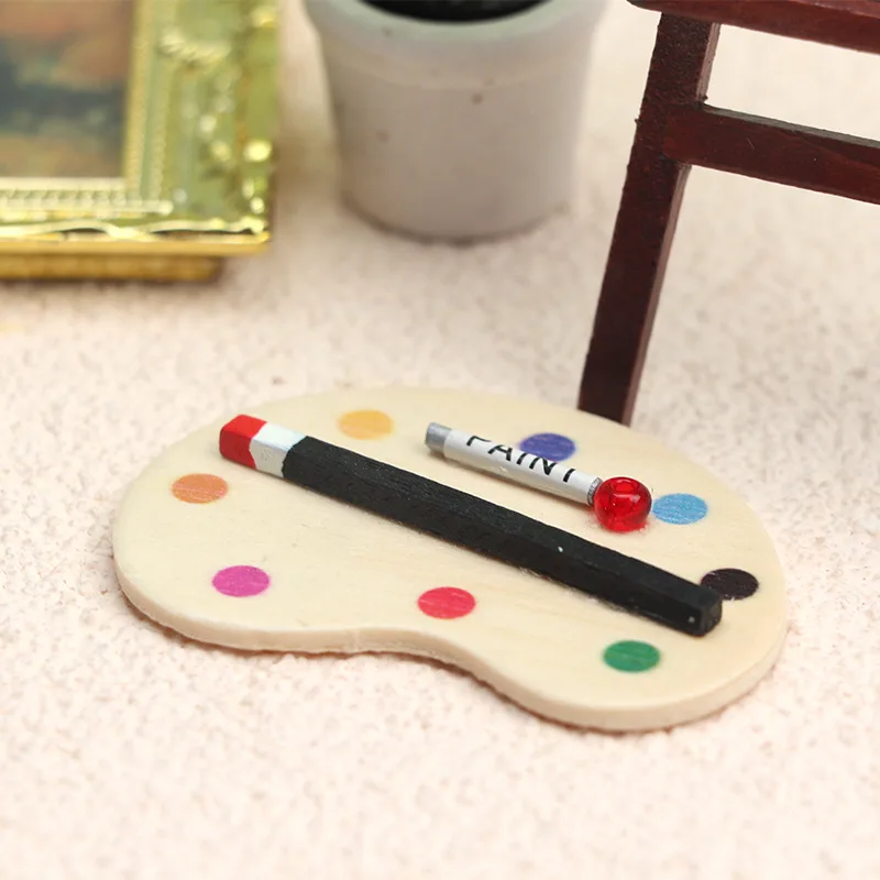 1:12 Miniature Artist Palette Paint Brush Model Toys Oil Paint Palette Paint Tray Dollhouse Palettes