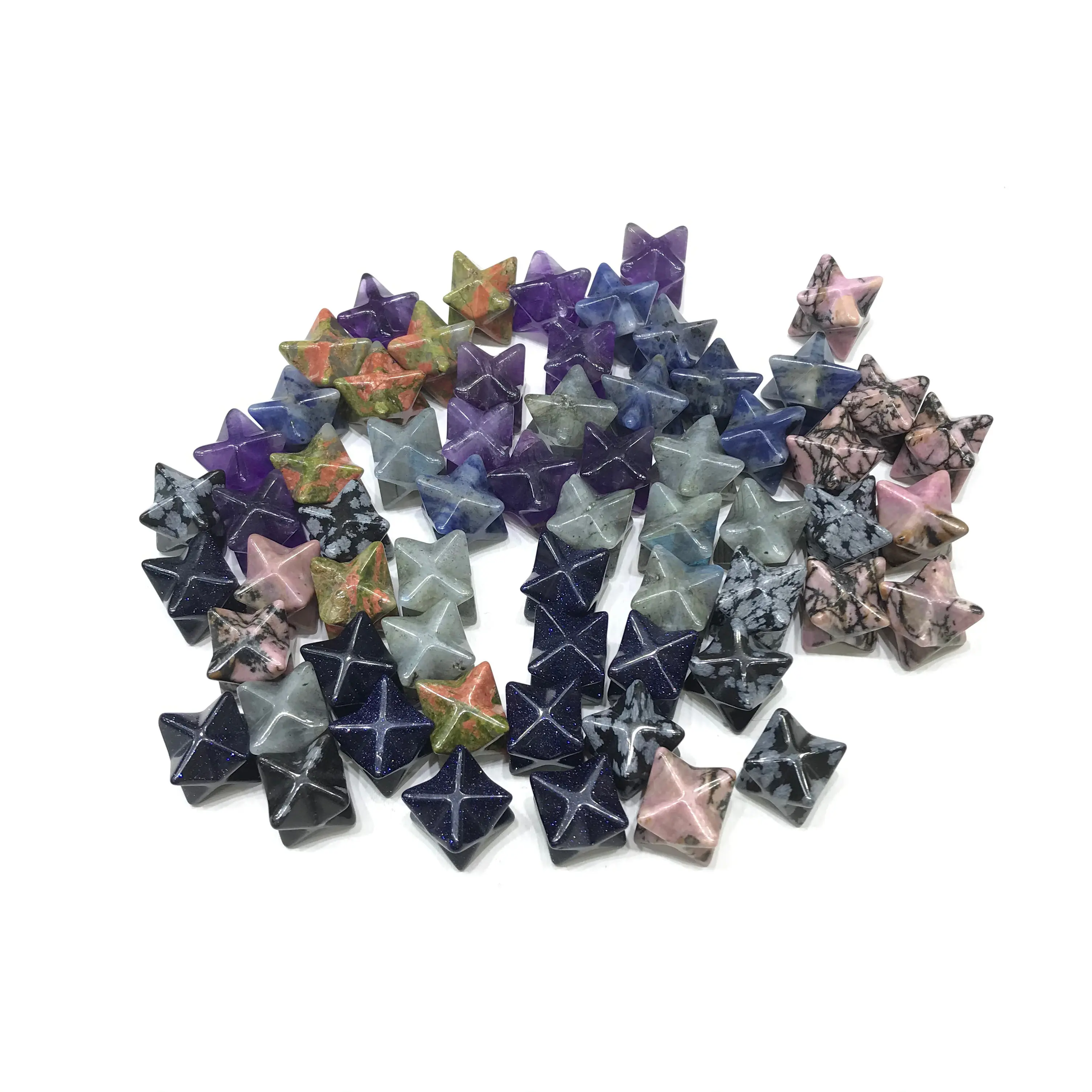 Natural High Quality Mini Rhodonite Unakite Crystal Merkaba Anise Star For Pendant Decoration