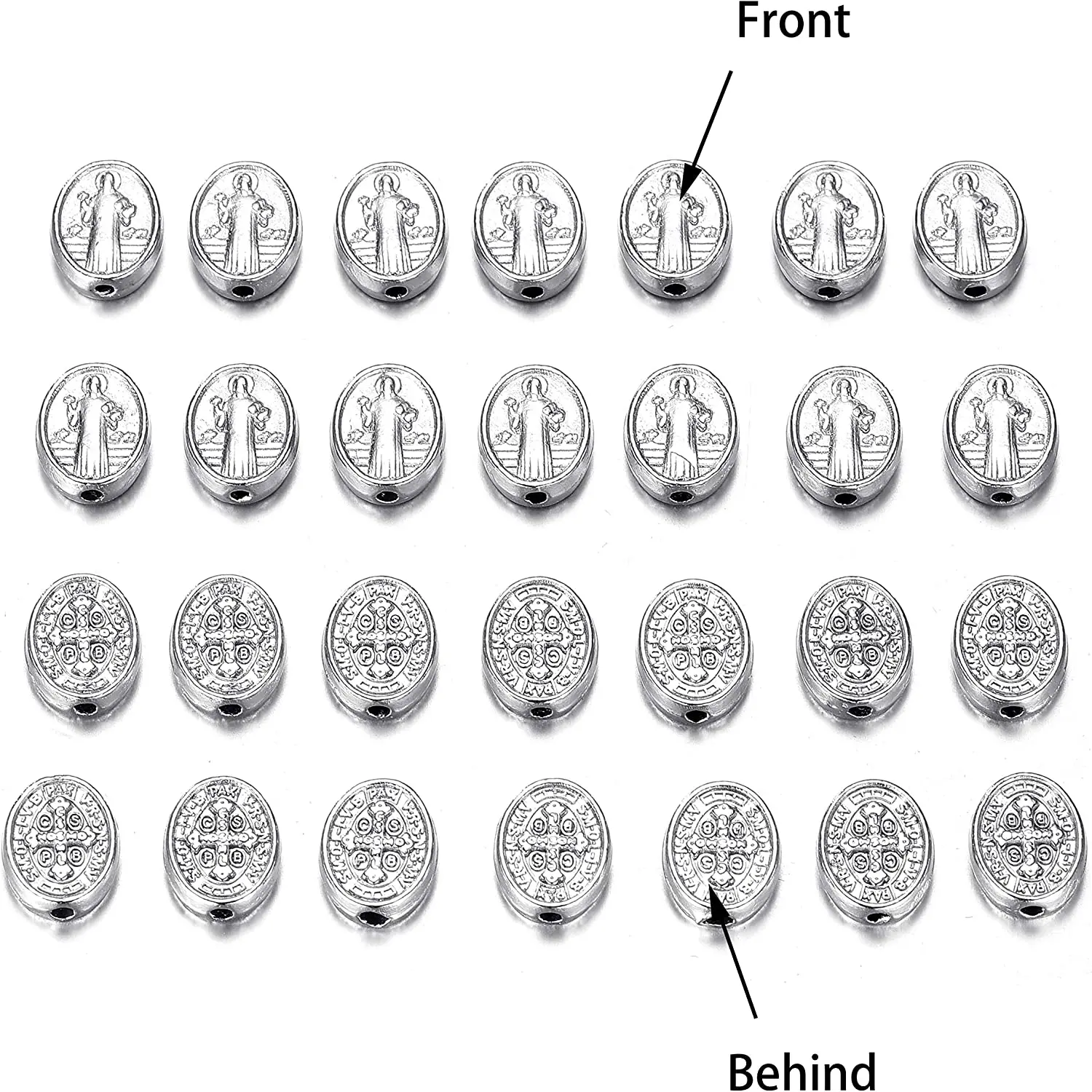 100PCS Mixed Our Lady Jesus Cross Saint Mary with Miraculous Medal Rosary Beads DIY Necklace Bracelets Jewelry Making (Silver)