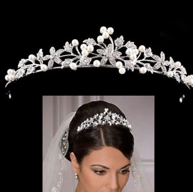 Rhinestone girl crown pearl headband red crystal alloy hair accessories