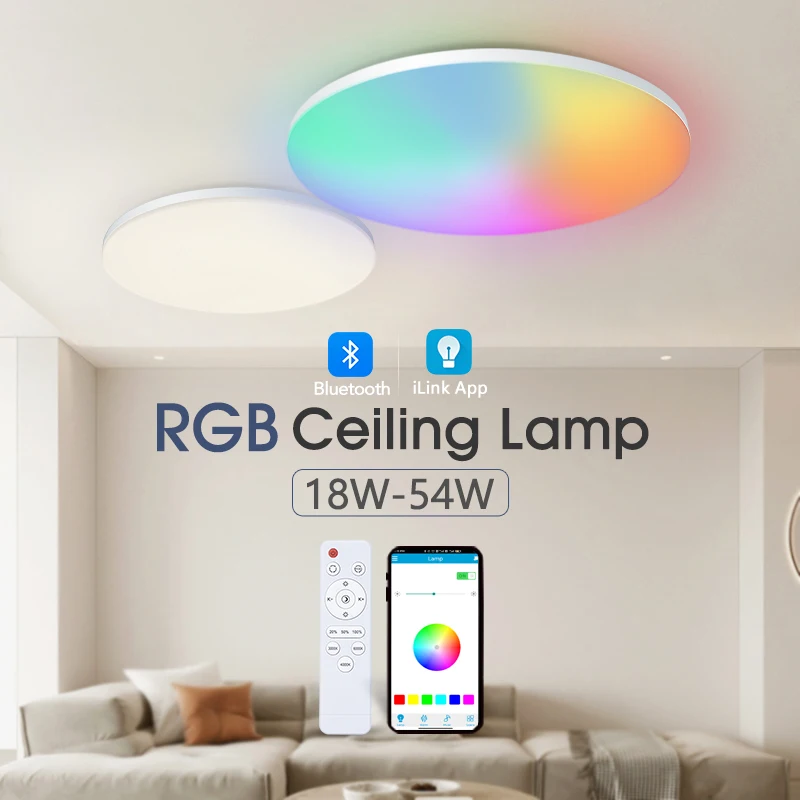 Modern RGB CCT Color Smart LED Ceiling Light 300mm White i-Link & BT App Remote Control Dimmable for Room Use