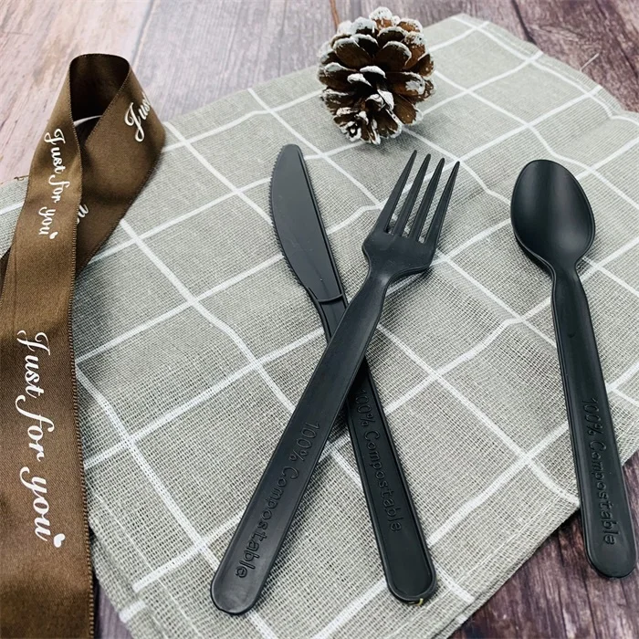 EcoNewLeaf PLA Bio Green Design Your Own Fast Food Disposable Cutlery Manufacturer Party Natural Compostable Cutlery Set in Box