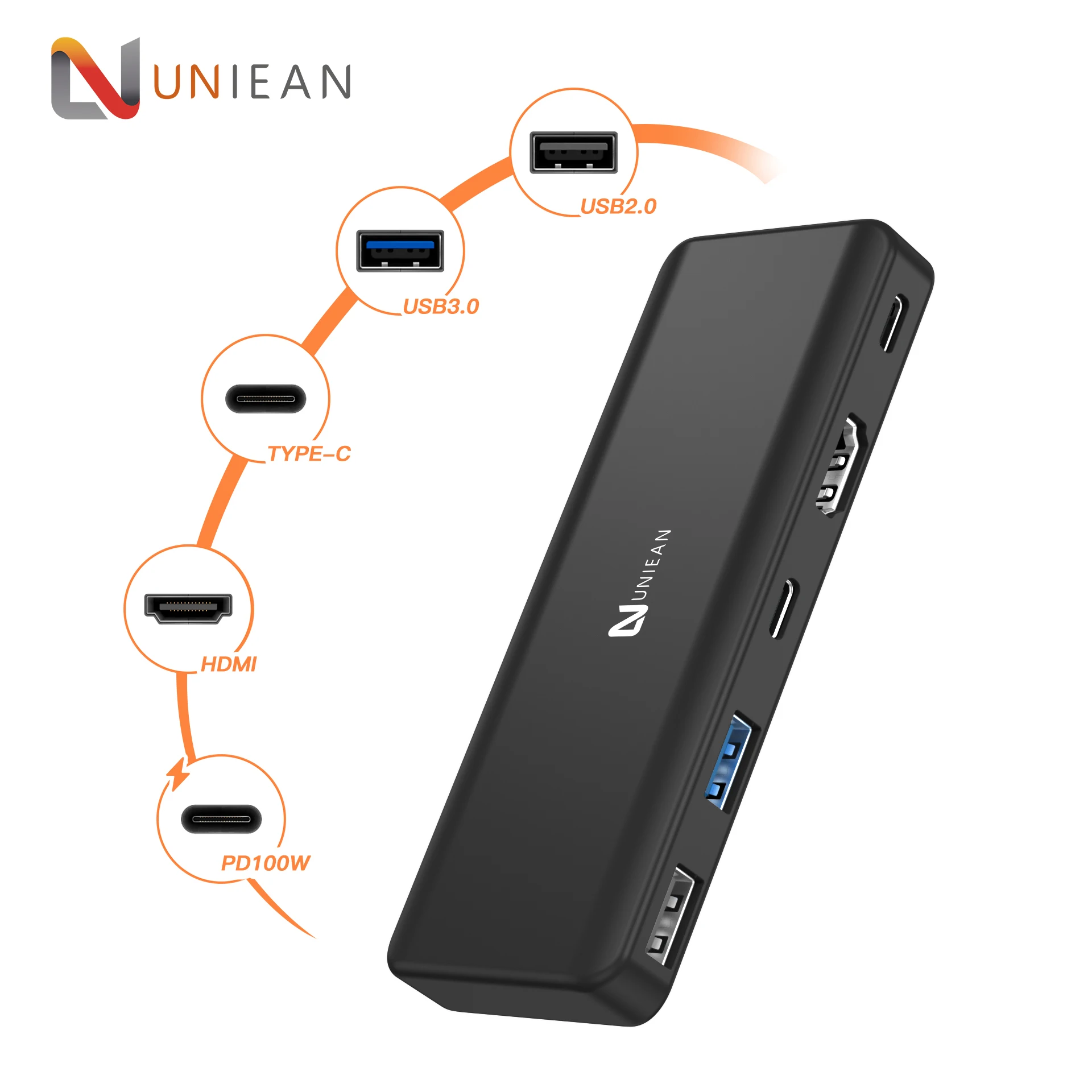 5 in 1 Hub Type C to HDMI 4K Adapter PD100W Fast Charging USB3.0 5Gbps USB2.0 480Mbps USB-C Data 5Gbps Type C Hub for Macbook