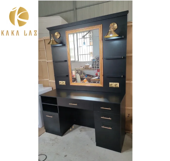 Зеркальная станция с золотым светом Парикмахерская раковиной салонная мебель