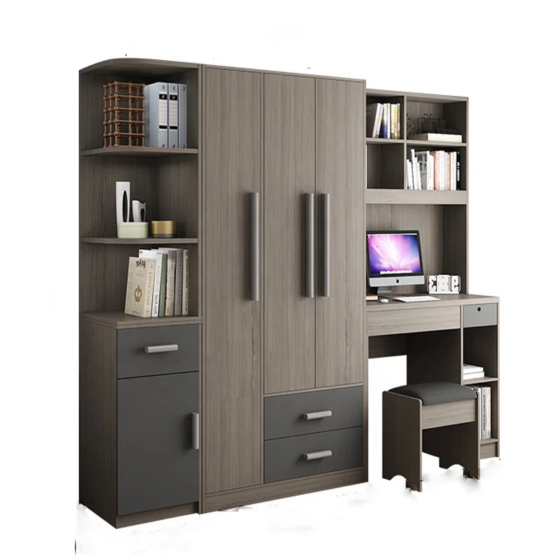 3 door latest 2022 wooden room custom closet mdf designs furniture bedroom wardrobe with study table