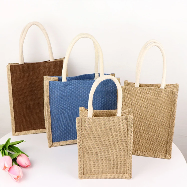 Cheap price custom reusable jute shopping bag beach hand tote jute bag eco friendly
