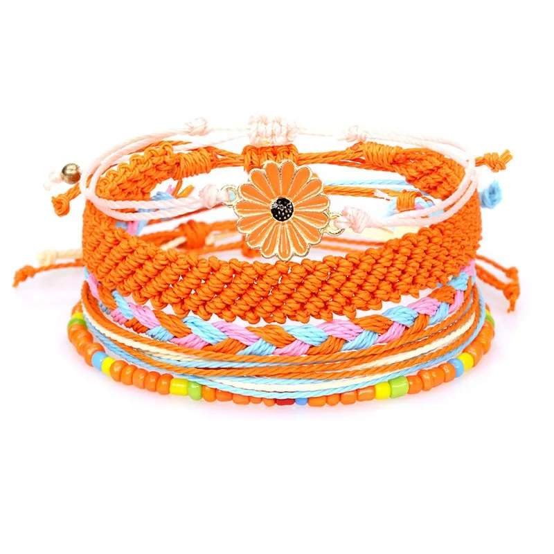 European and American wax thread braided sunflower daisy sunflower mixed color bracelet bracelet