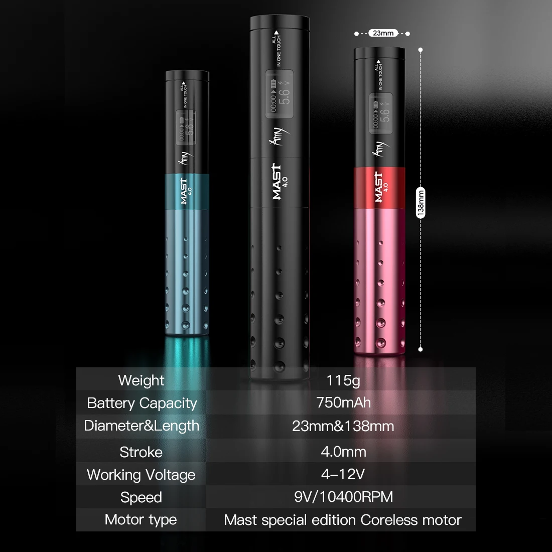 Wholesale Dragonhawk Mast Tour Amy  4.0mm Stroke Slim RCA Wireless Tattoo Gun Tattoo Pen Machine