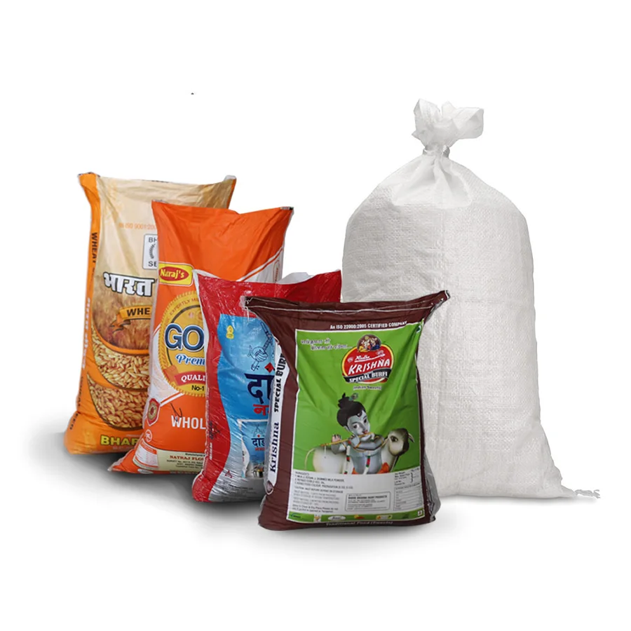 Double Stitching 25kg Woven Polypropylene Sacks , Laminated Bopp Transparent Woven Poly Bags