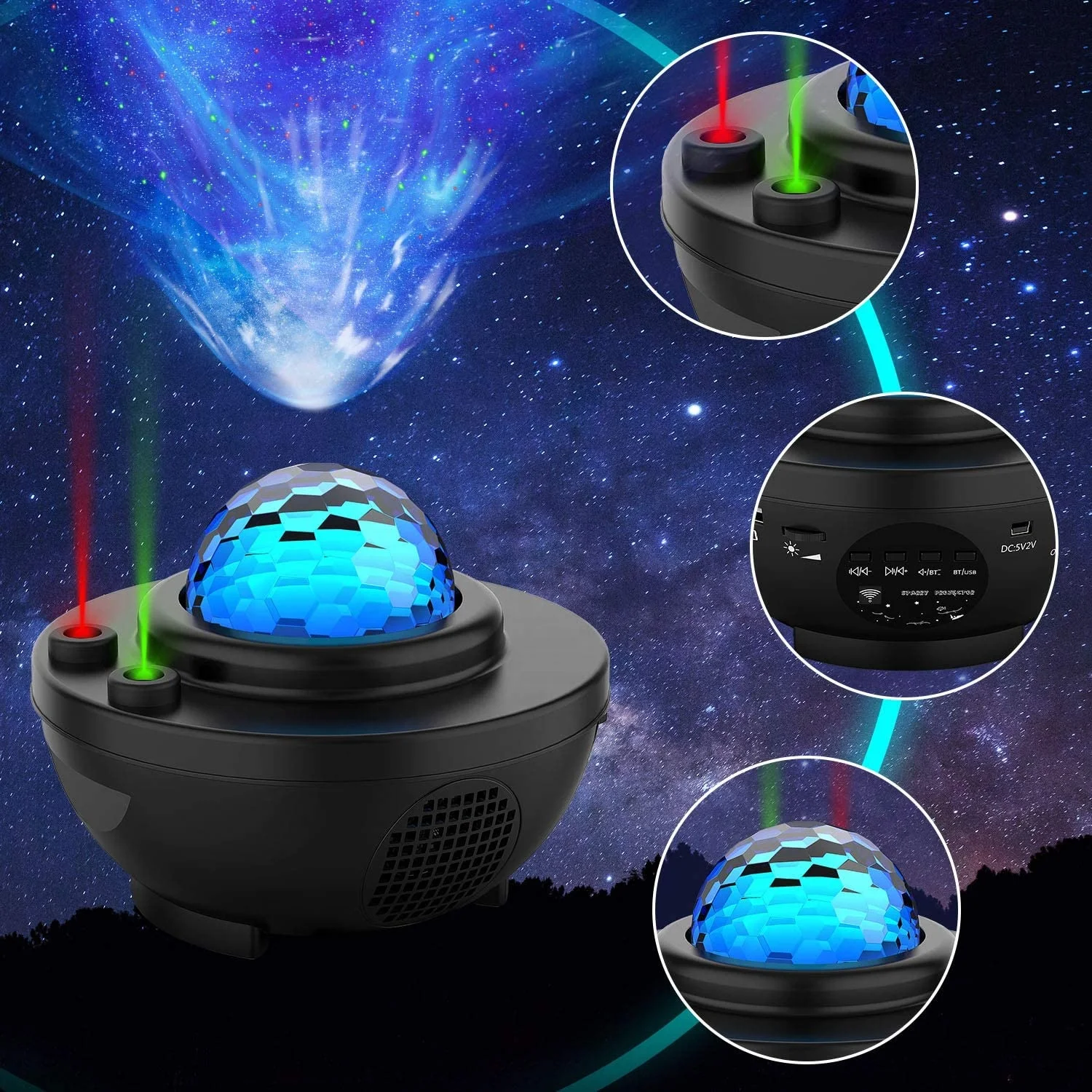 Kids Night Light Projector Star Ocean Wave Two Laser Lights with wireless Music Speaker