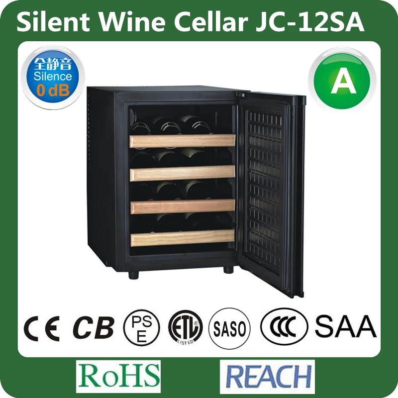 JC-12SA Freestanding Compressor 48L Wine Chiller Cellar 12 Bottle Refrigerated Wooedn Shelf Wine Cooler Cabinet