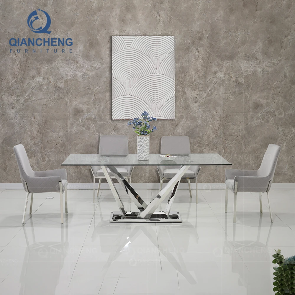 italian design dinner table set dining room furniture 8 seater glass and chrome dining table and chairs