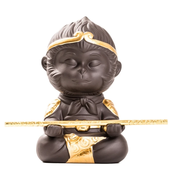 Little monkey king Car Decor smile laugh monk small  Ceramic Buddha statue Tea pet