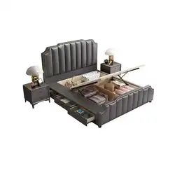 modern light luxury upholstered bed fabric queen king size bedroom furniture wooden beds frame blue tufted bed