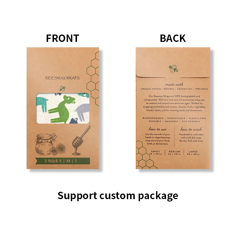 2022 Reusable Bee Wax Food Paper Organic Beeswax Wrap a Grade Food Fruit Fresh Keeping Bag Packaging Paper Card/envelope Cotton