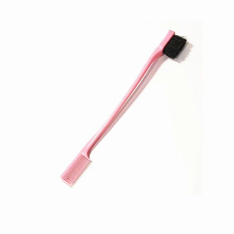 Private label double head edge control brush pink for black hair