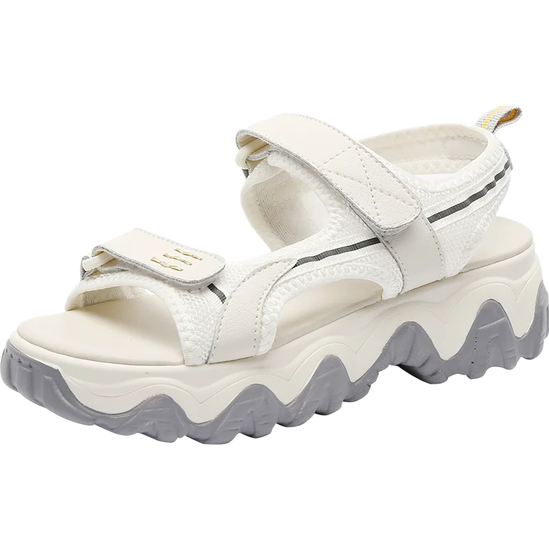 2022 HAPPY CHINA New arrival New casual  women sport sandal leather thick soles wave soles lady beach sandal INS trend shoes