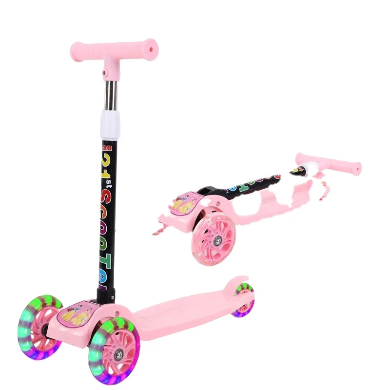 New Style 3 Wheel Kids Child Children Scooter with Led Light Sports Pu Planar Three-wheeled Scooters Customized Logo Accept 1pcs