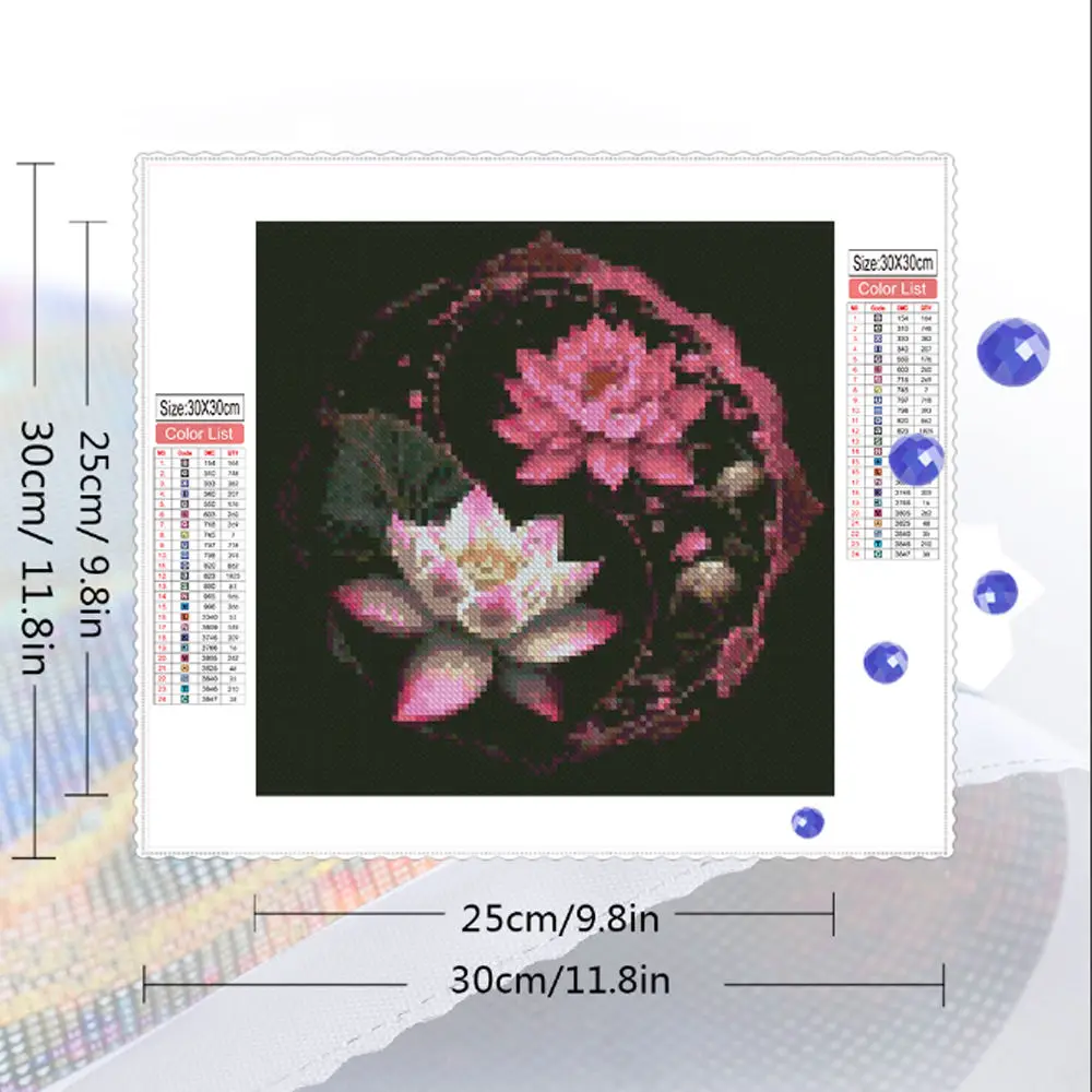Full Drills 30x30cm Mosaic Embroidery Lotus Handicrafts Tai Chi Diamond Painting 5d Floral Home Decor Flower Drawing Gift