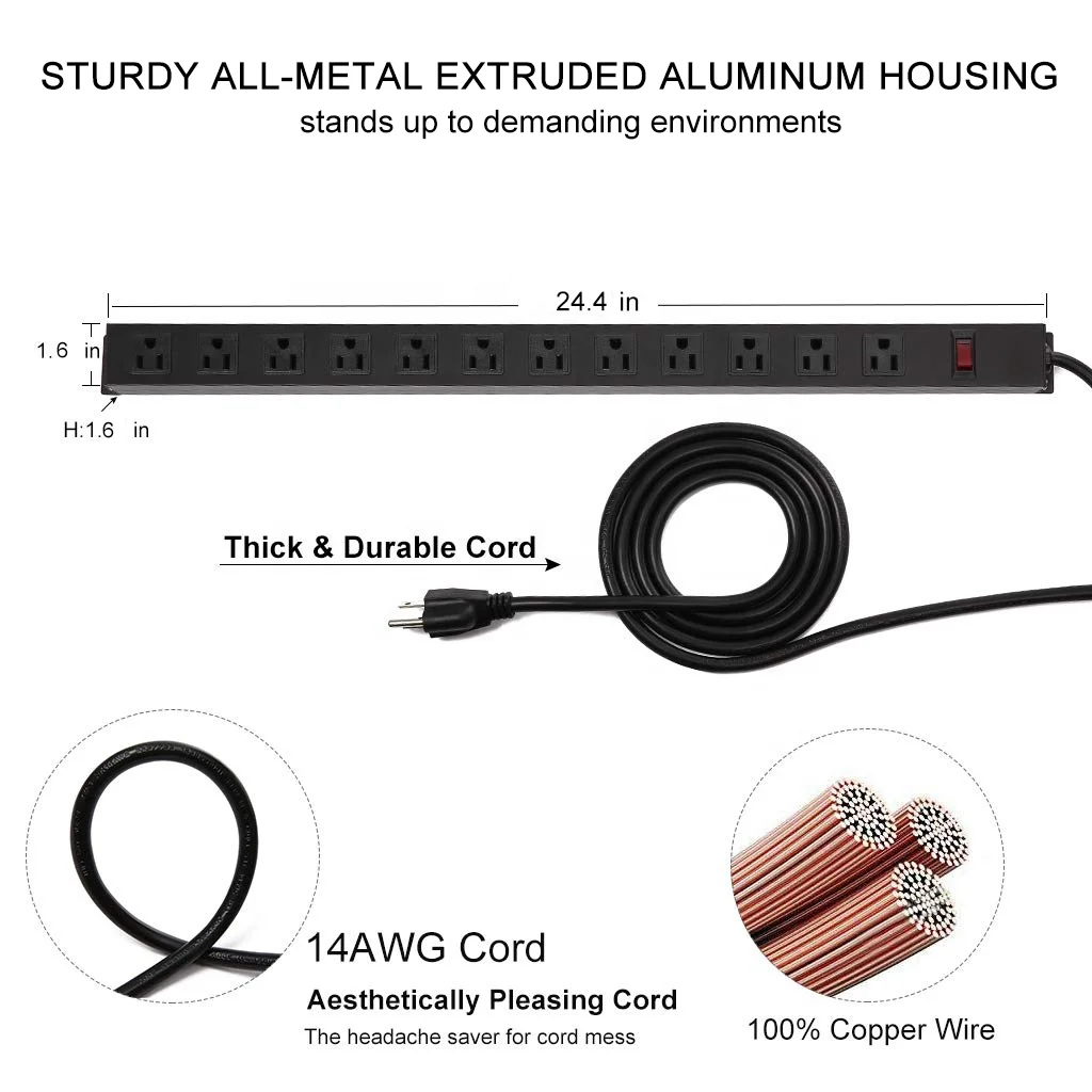 heavy duty 15a metal power strip surge protector extension cord 10ft 15ft power cord