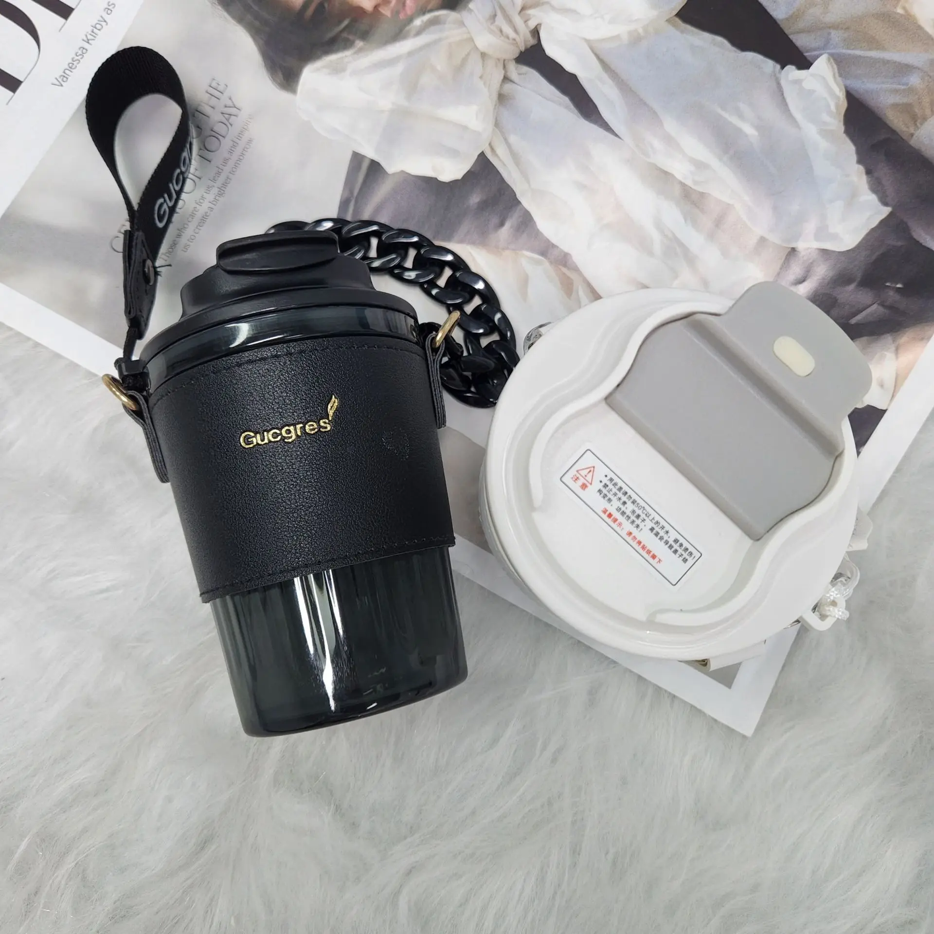 Customized logo pattern light luxury leather cup cover, insulated and waterproof universal silicone cover