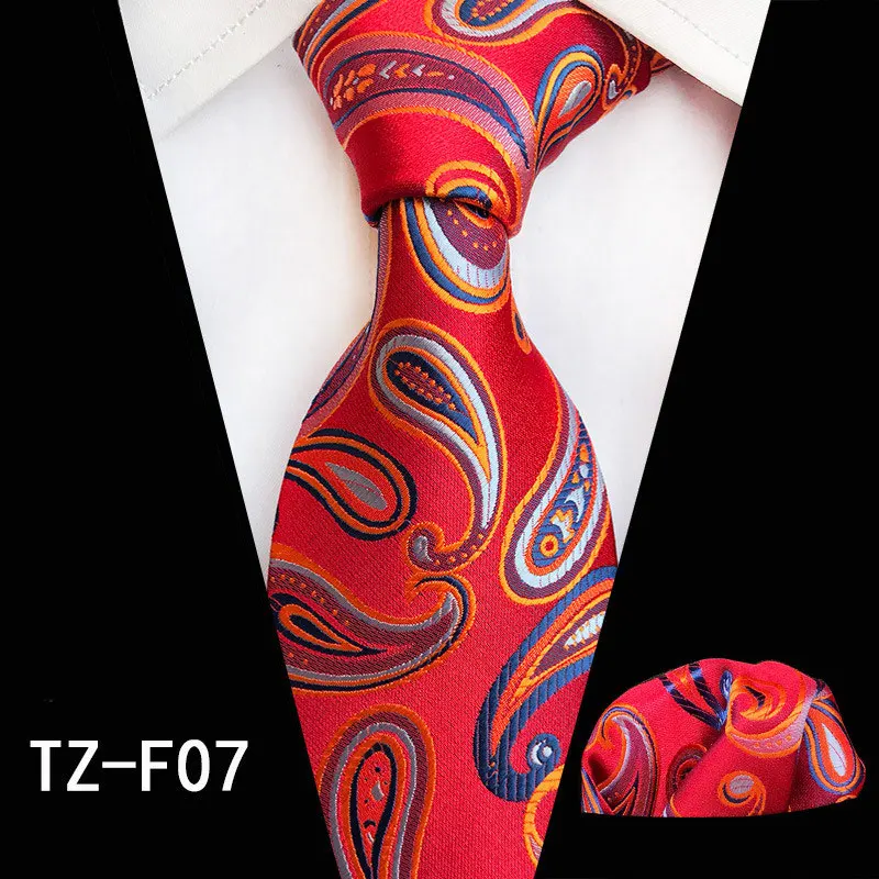 Fashion Silk 8cm Tie Handkerchief Set Yellow Red Necktie Pocket Square Tie Set