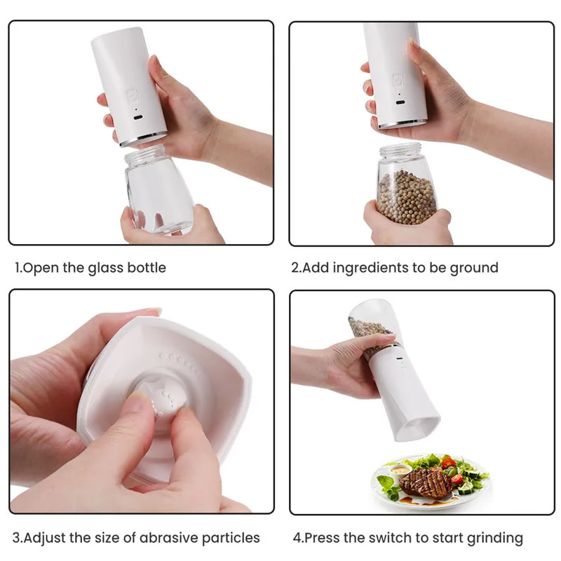 Gravity Salt and Pepper Mill USB Rechargeable Spice Mill with Adjustable Coarse Grain Electric Pepper Grinder